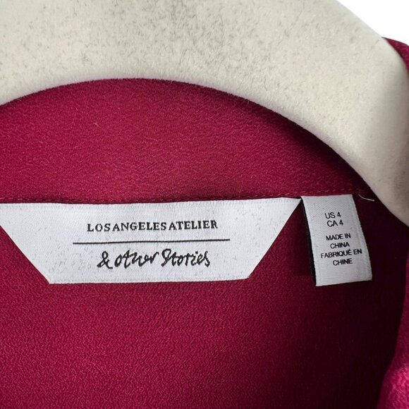 & Other Stories Silk Button-Up Blouse Long Sleeve Burgundy Red Size 4 - Picture 11 of 12